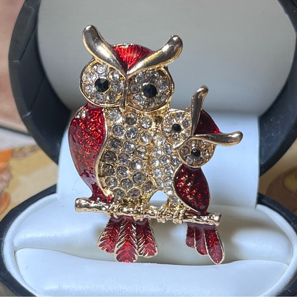 Rhinestone Owl Brooch Pin